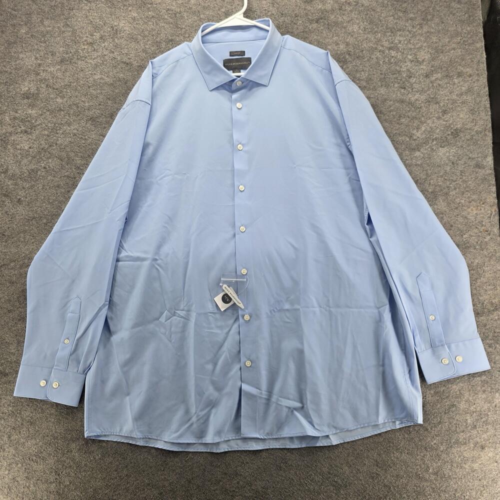 Wilke-Rodriguez Dress Shirt Mens 19 Blue Slim Fit Point Collar Long Sleeve